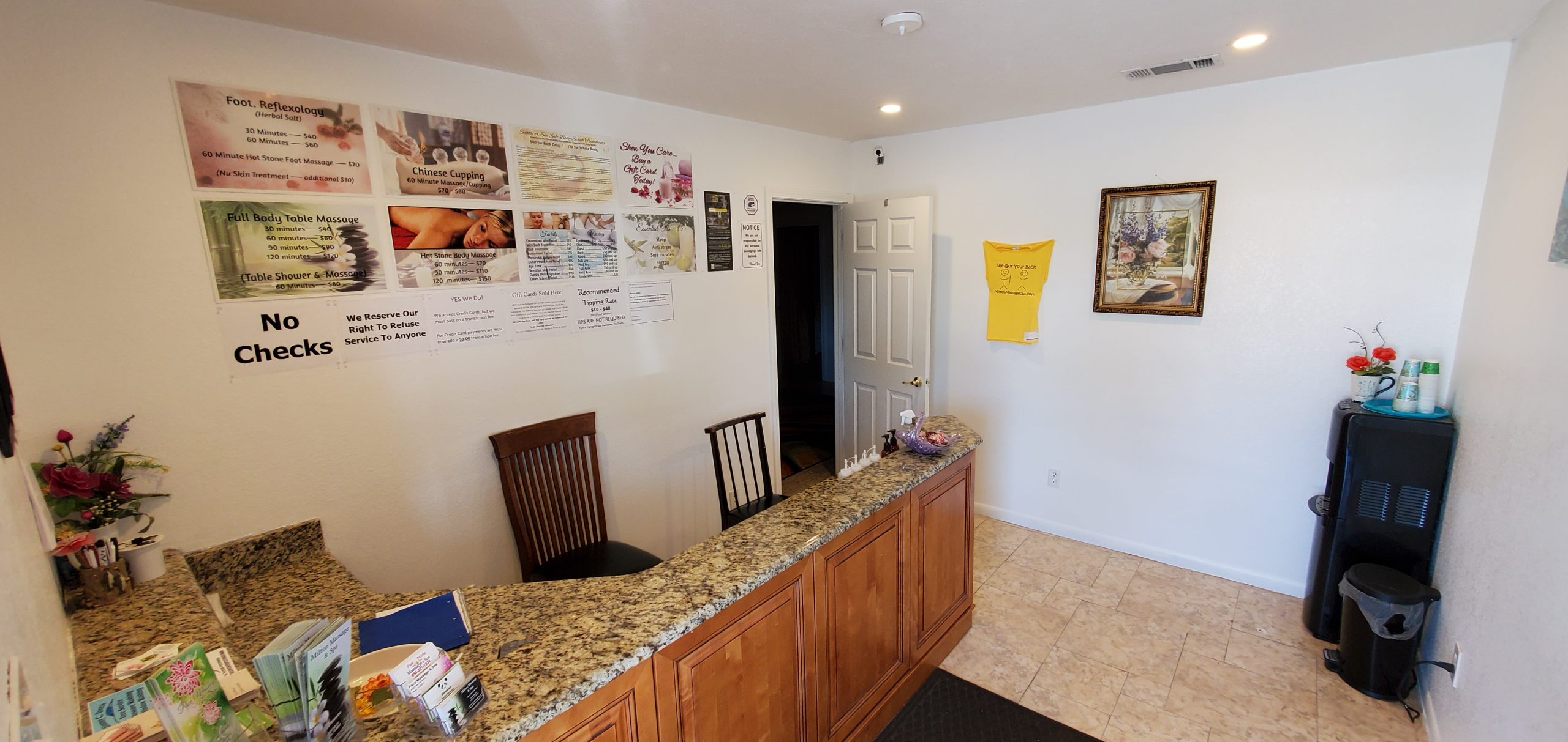 Front desk and lobby at Milton Massage